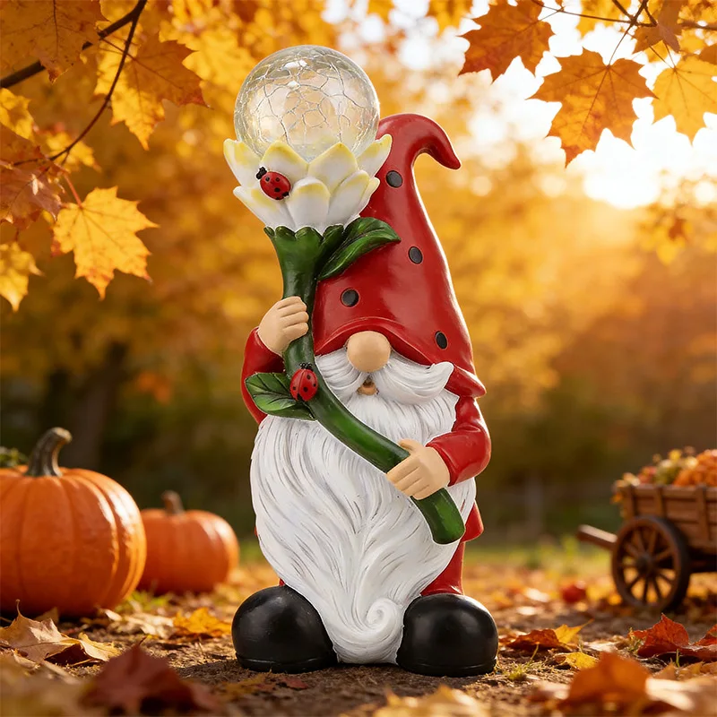 2026 New Beetle Flower Elf Dwarf Figurine, Solar Resin Craft, Outdoor Decor for Garden & Yard