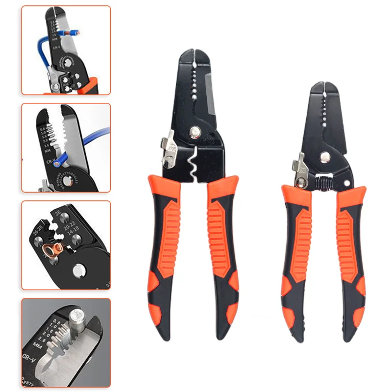 185mm Stripping Crimping Pliers Wire Stripper Multi Functional Ring Crimpper Electrician Peeling Network Cable Stripper Tools