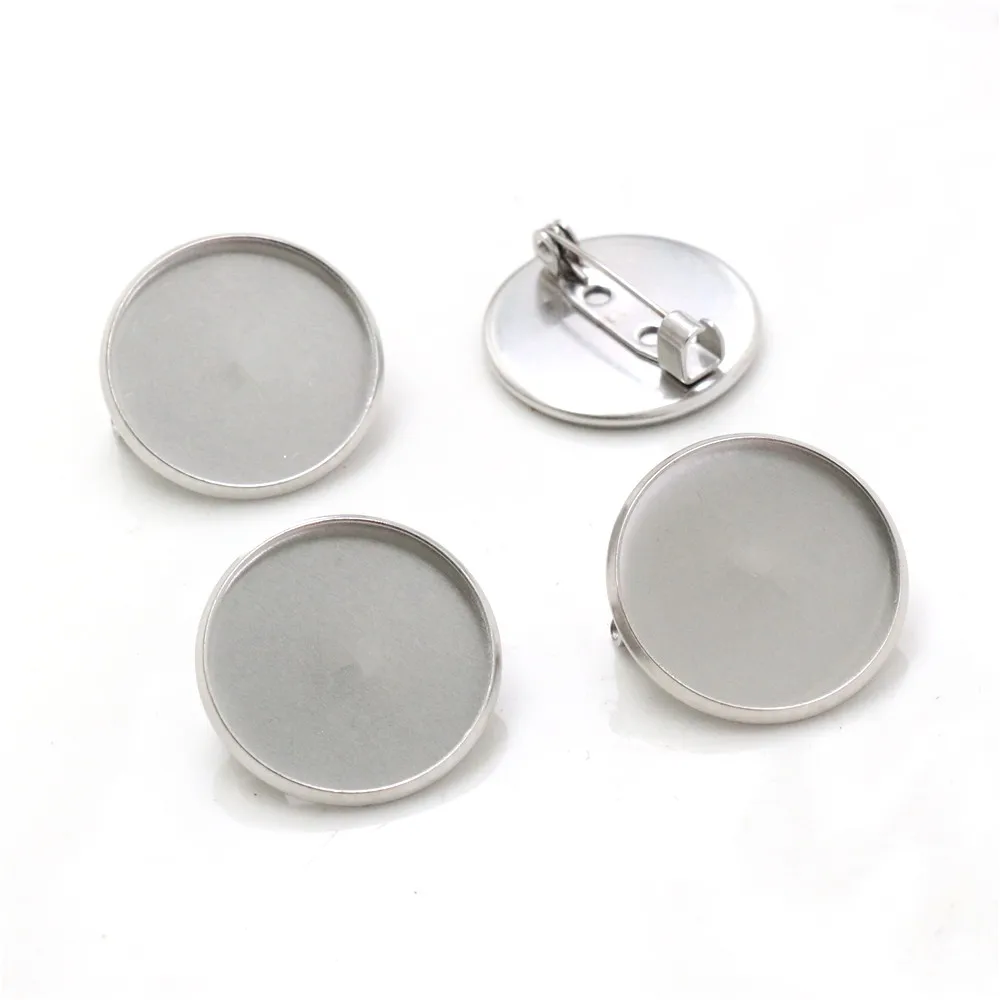 ( No Fade ) 10pcs 20mm Inner Size Stainless Steel Material Brooch Style Cabochon Base Cameo Setting Charms Pendant Tray (D2-36)