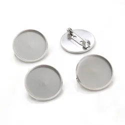 ( No Fade ) 10pcs 20mm Inner Size Stainless Steel Material Brooch Style Cabochon Base Cameo Setting Charms Pendant Tray (D2-36)