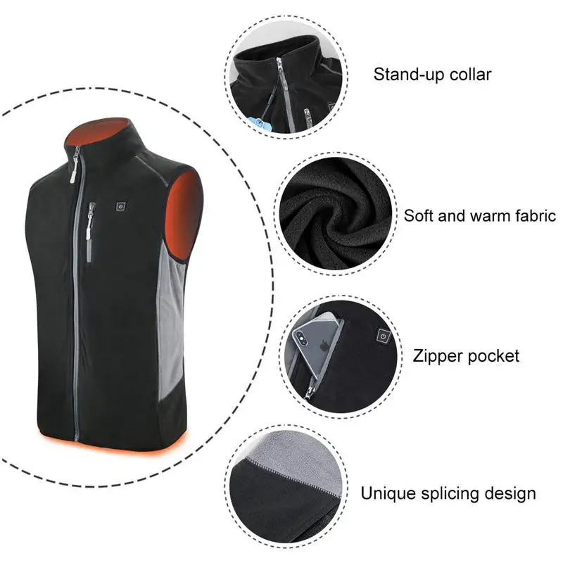 Heating Vest Intelligent Heating Warm Polar Fleece Mens Heated Vest Three-Gear Temperature Control Heated Vest Women Electric