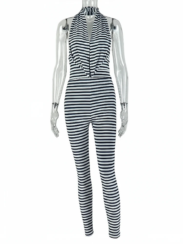 

Женские комбинезоны в полоску для весны и лета, без рукавов, с V-образным вырезом, свободные, модные, уличный стиль, комбинезоны-леггинсы, брюки 2026