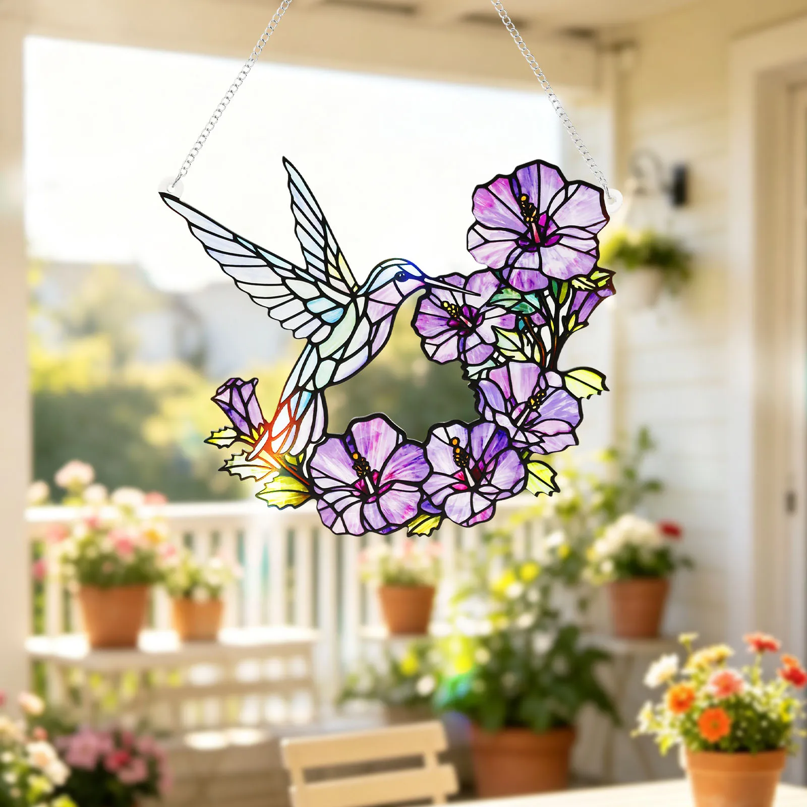 Stained Glass Plant Suncatcher Decorative Glass Green Leaves Window Hanging Sun Catcher Decor for Sunroom Patio Yard Balcony