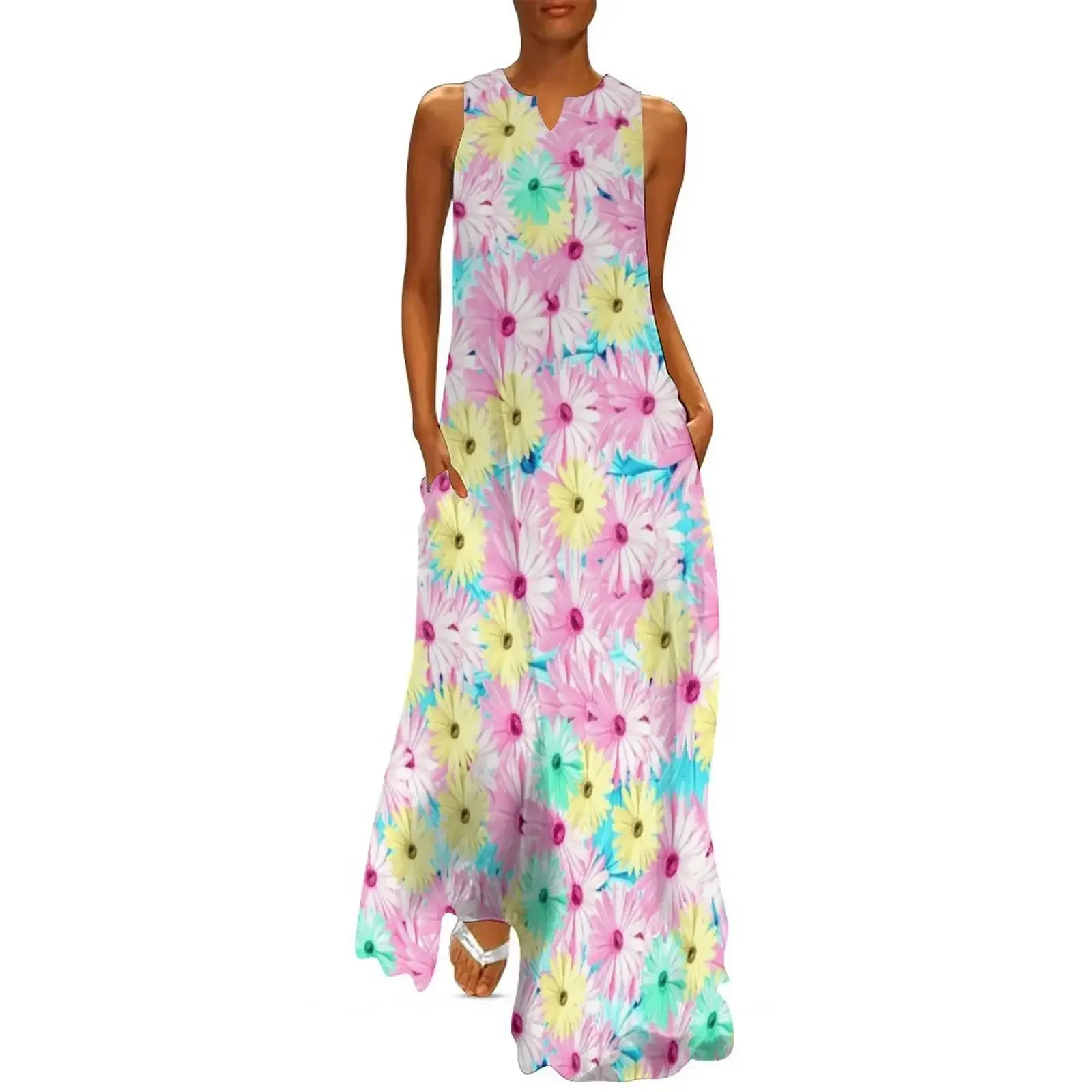 

Bright Pastel Beautiful Flowers Long Dress sensual sexy dress for women Long dress woman evening cocktail dresses
