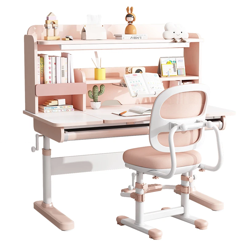 Ergonomic Kids Study Desk Adjustable Height with Bookshelf for Healthy Learning