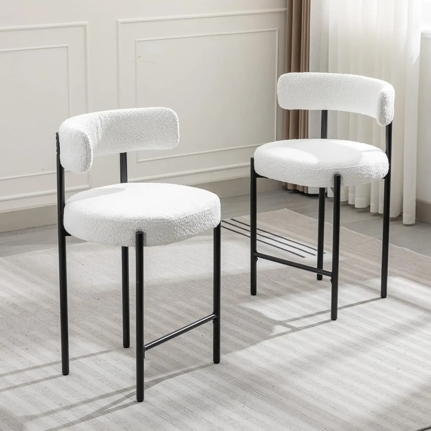 

Stools Set of 4, Boucle Barstools with Back, Mid-Century Modern Bar Chairs for Kitchen Island, Dining Room