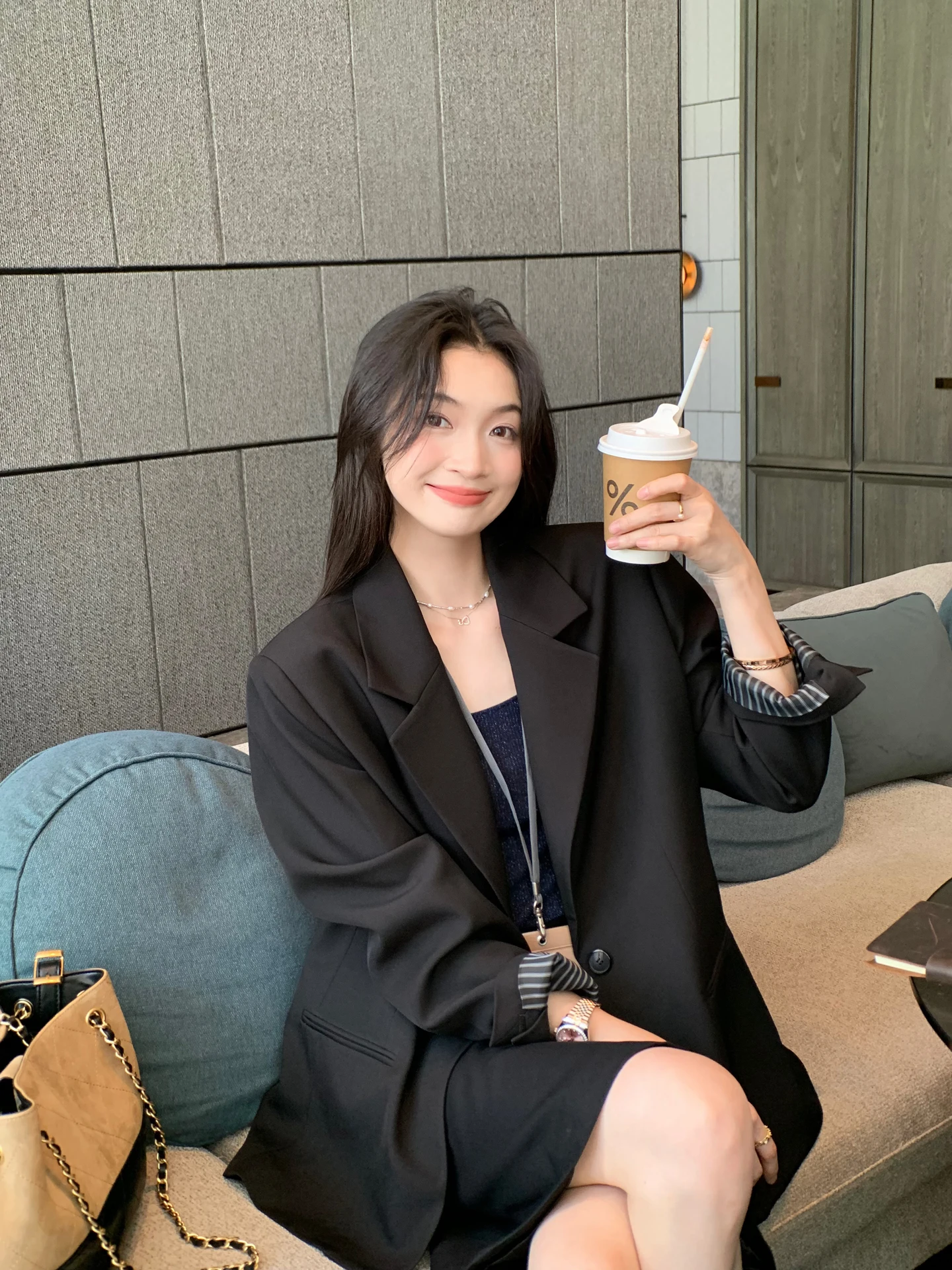 Folelse Traje de corte ancho para mujer Jaet principios de otoño viaje Sle largo Sve cierre de un botón mezcla de poliéster y spandex