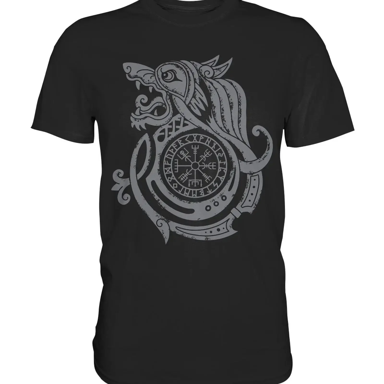 Wikinger Wolf Tribal T Shirt Nordisches Runen Design Schwarz Größen S 5XL vintage Washed streetwear Comfortable Casual