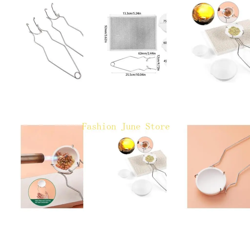 N5KA Set of 5 Crucible Melting Set Small Melting Crucible Bowl Set with Soldering Board Tongs Handle Melting Dish Set