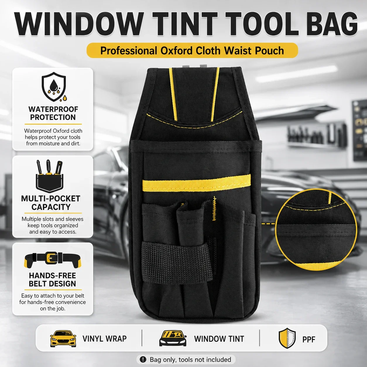 Empty Waterproof Oxford Waist Tool Bag Car Wrap Tool Storage Vinyl Wrap Tool PPF Window Tint Tool Squeegee Scraper Knife Holder