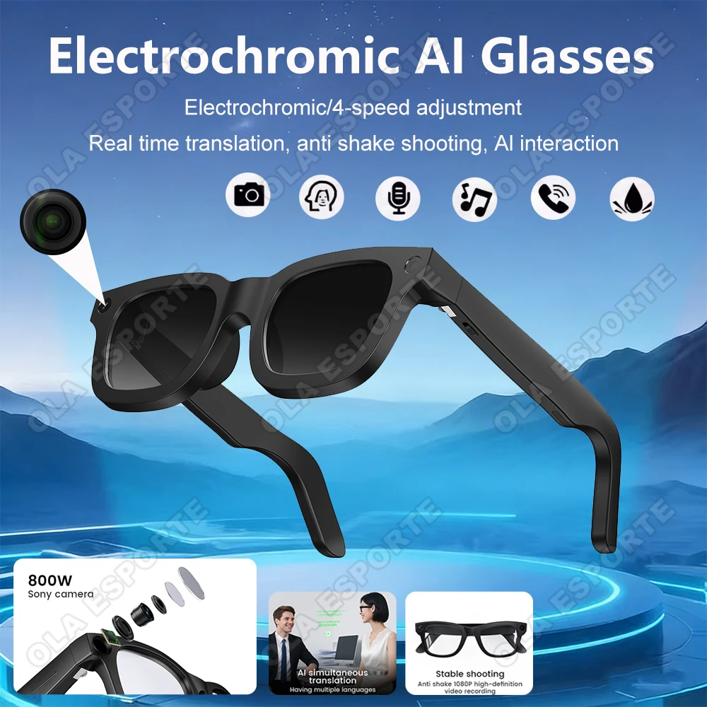 

2026 New AI Smart Sunglasses 800W HD Camera Men Color-Changing Translation Glasses Waterproof Call Photo Video Recording Glasses