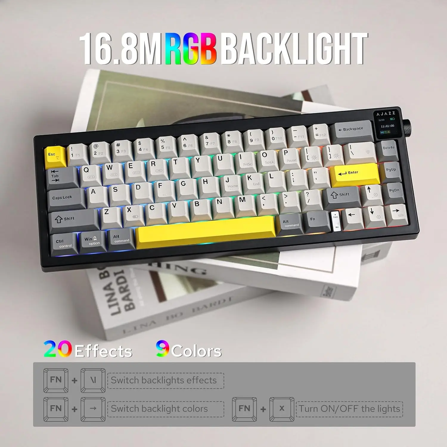 Ajazz AK650 Gaming Mechanical Keyboard with 0.85'' TFT Screen & Knob 65% RGB Bluetooth Wireless Keyboard Gamer 5000mAh Hot Swap