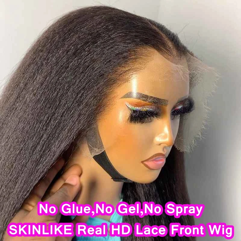 Wig tanpa lem kulit lembuh lurus Kinky Wig penutup renda 7x7 HD rambut Brasil Wig manusia depan renda 13x4 HD kulit kepala alami