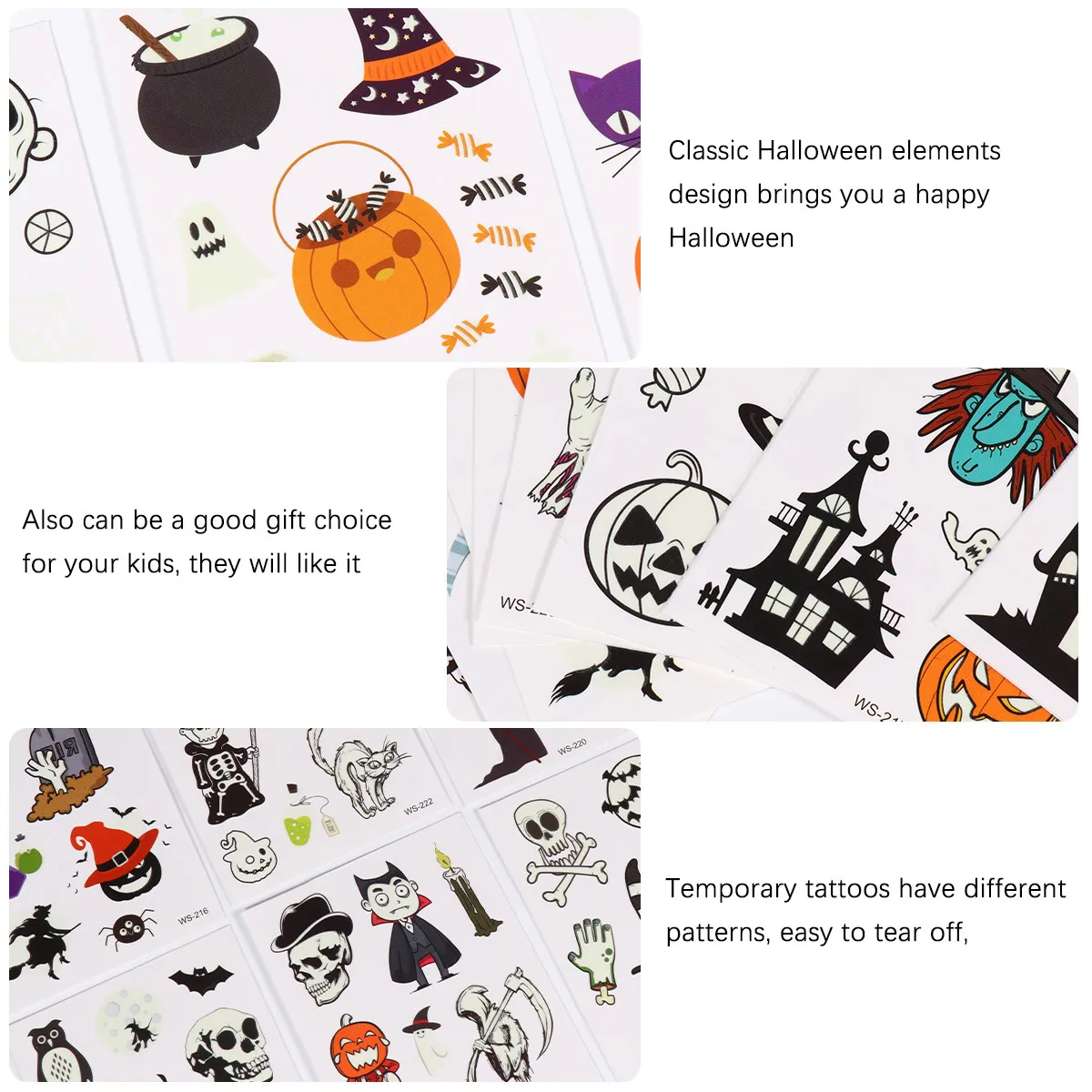 

18 Sheets Night Glow Temporary Tattoos Halloween Stickers Waterproof Body Face Kids Cartoon Decorative Safe Skin Friendly Body