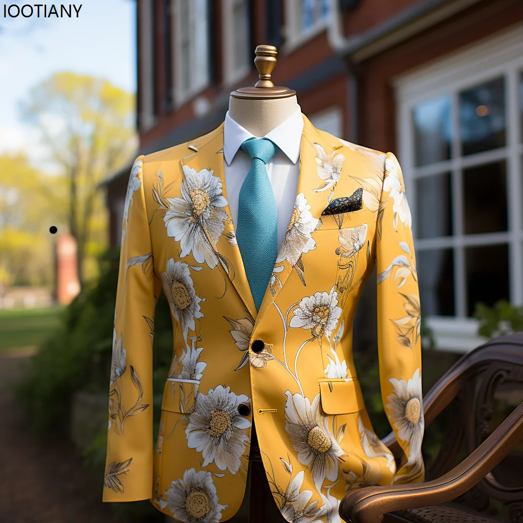 Colorful Flower Pattern Men Blazer Floral Elements 3D Printing Suit Jacket Business Casual Suit Top Carnival Party Jackets New