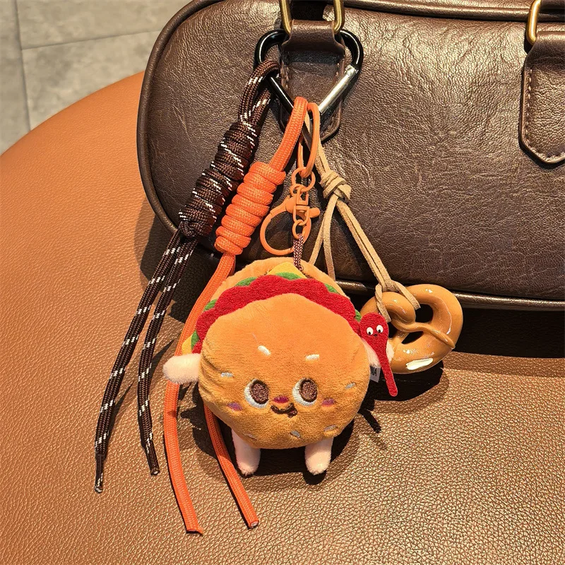 Cute Fashion Series Plush Burger Toast Doll Keychain,Woven Rope Toy Bag Pendant Creative Lanyard Car Decor Keyring Charm Gift view 4