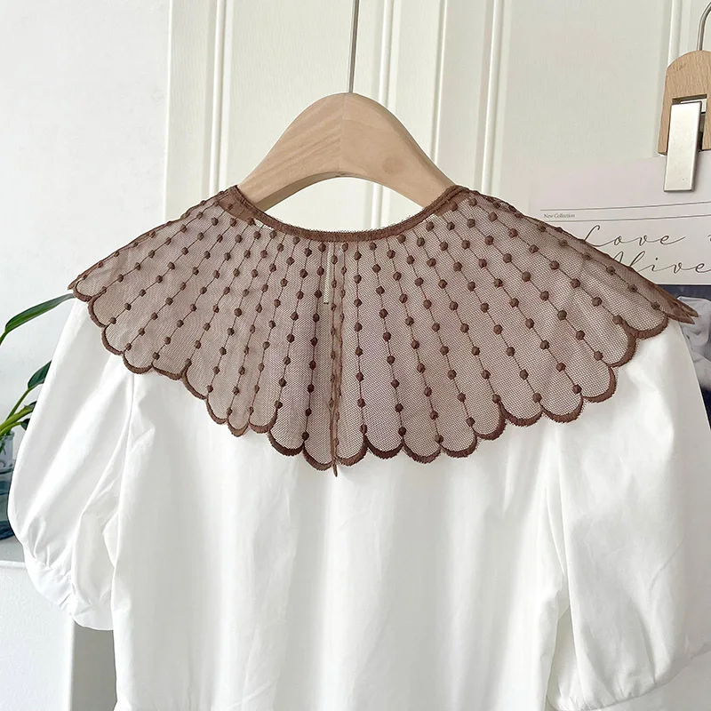 أزياء مطرزة وهمية طوق بلون اللؤلؤ الدانتيل شال الملابس والاكسسوارات بلوزة #4