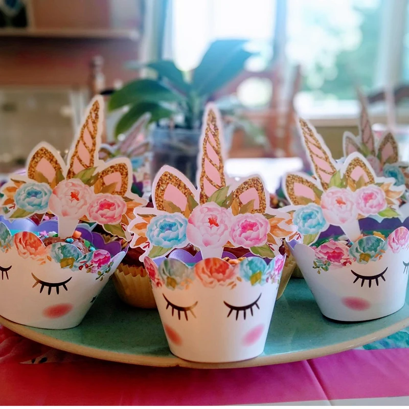 Rainbow Unicorn Cupcake Wrappers With Cake Topper Unicorn Theme Girls 1st Birthday Party Cake Decor Unicorn Party Supplies