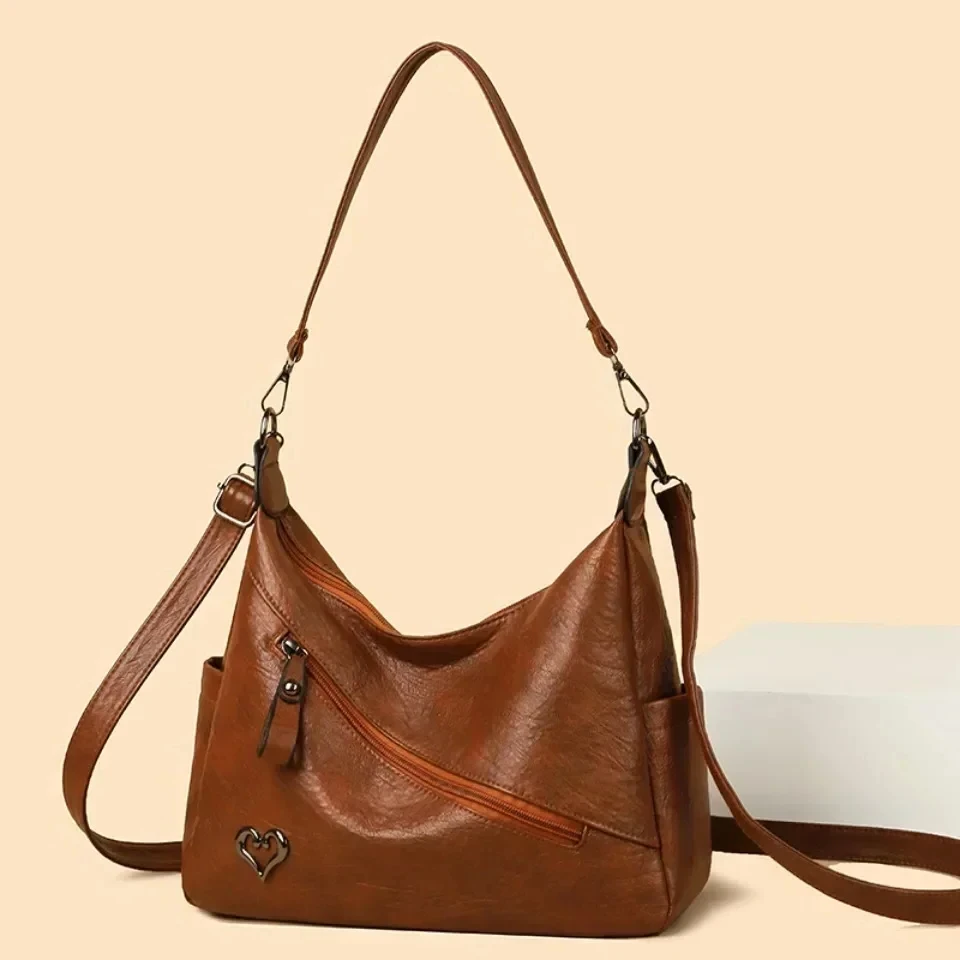 

High Quality Women Shoulder Bag PU Leather Crossbody Bag Large Capacity Multi-pockets Messenger Bag Leather Purse Soft Handbag