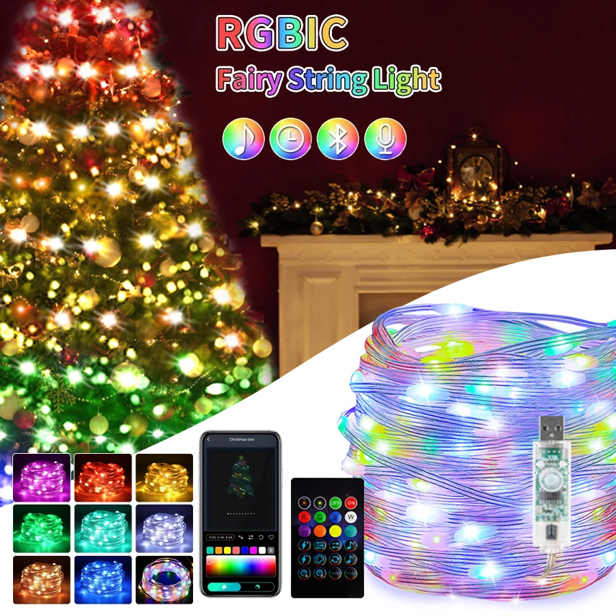 Smart Bluetooth USB LED String Lights RGB Colorful Fairy Lights with Remote for Wedding Christmas New Year Bedroom Decor
