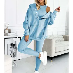 Women Hooded Suit Long-sleeve Pocket Pullove Top Women's 3-piece Sets Hoodie Vest Pants Set Soft Thick Warm Sweatsuit Outfits