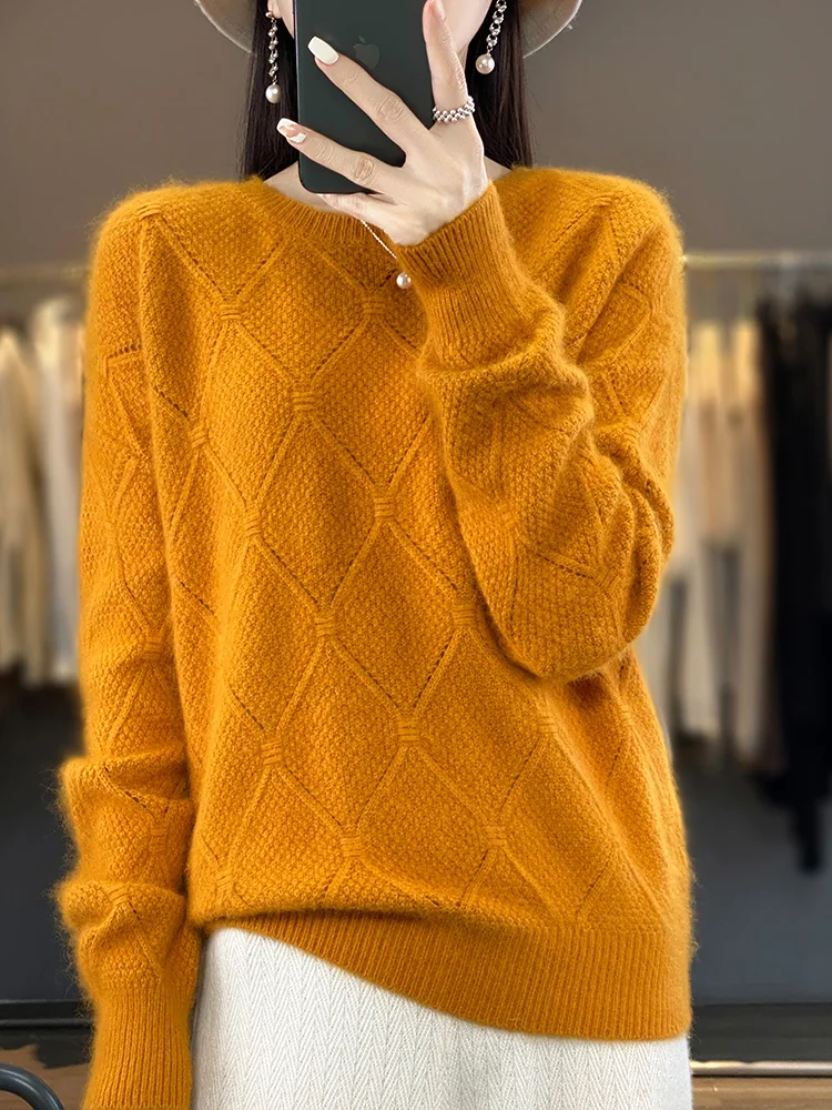 2024 New Women 100% Mink Cashmere  Sweaters Long Sleeve O-Neck Pullovers Autumn Winter Thick Soft Warm Knitwear Female Clothing