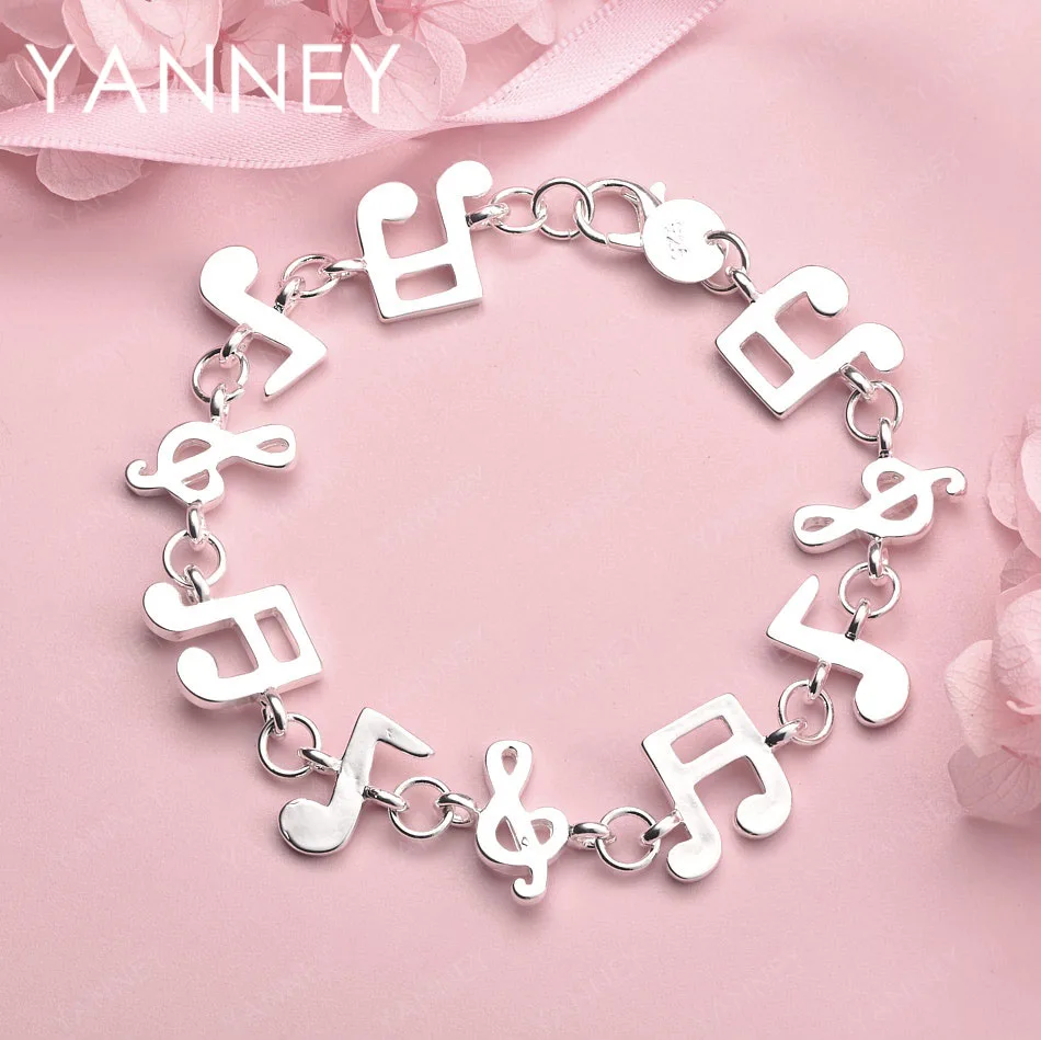 

Изысканный браслет из стерлингового серебра 925 пробы с музыкальной нотой, 8 дюймов, для женщин, модный аксессуар для вечеринок и свадеб, подарок, украшение