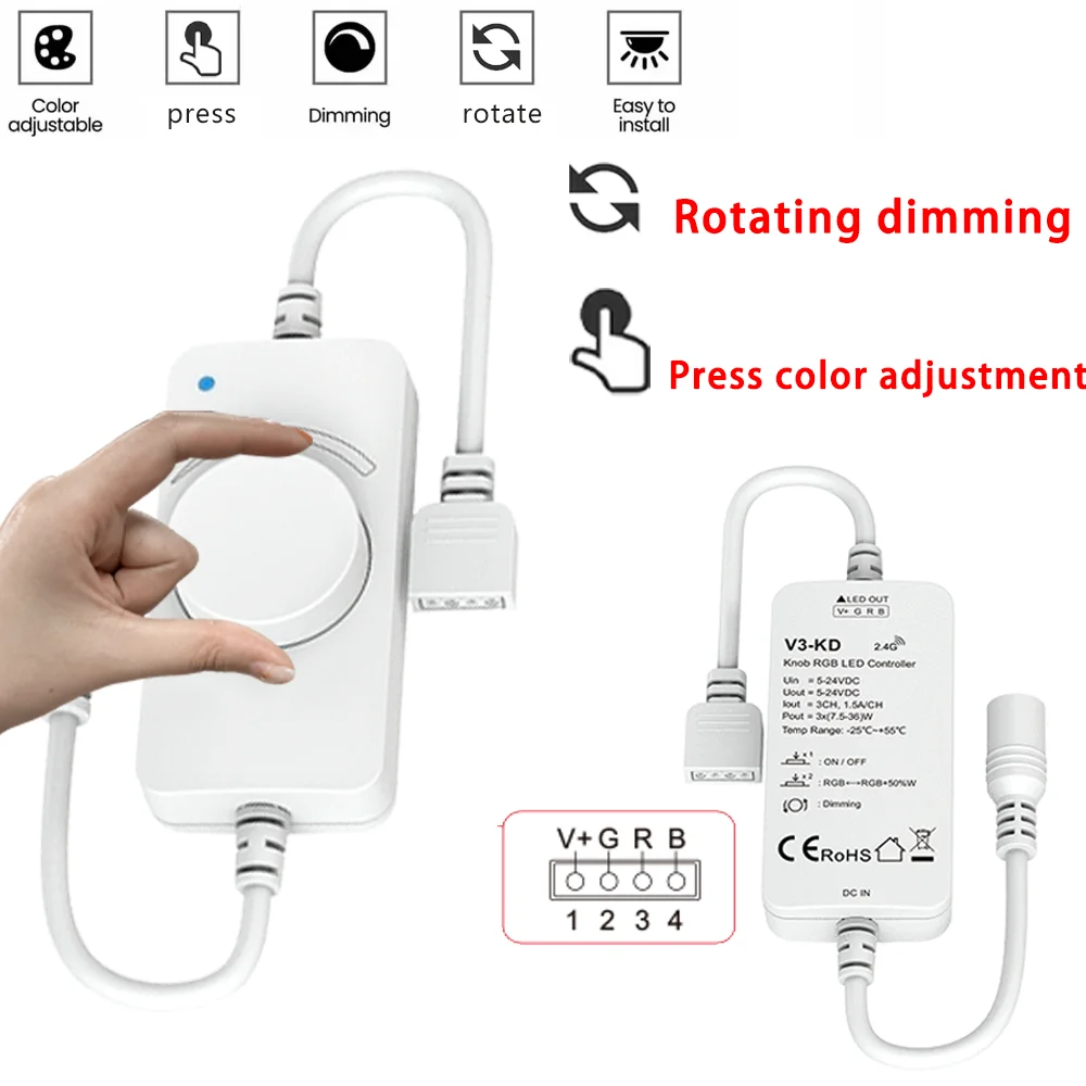 DC5-24V Knob Touch LED Dimmer Switch 2.4GHz Brightness Adjustment Controller COB Single Color CCT RGB RGBW RGBCCT Strip Light