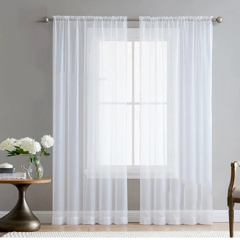 2Pcs White Yarn Sheer Curtains Tulle Voile Drapery Solid Color Plain Shading Window Drapes Living Room Kitchen Home Decor