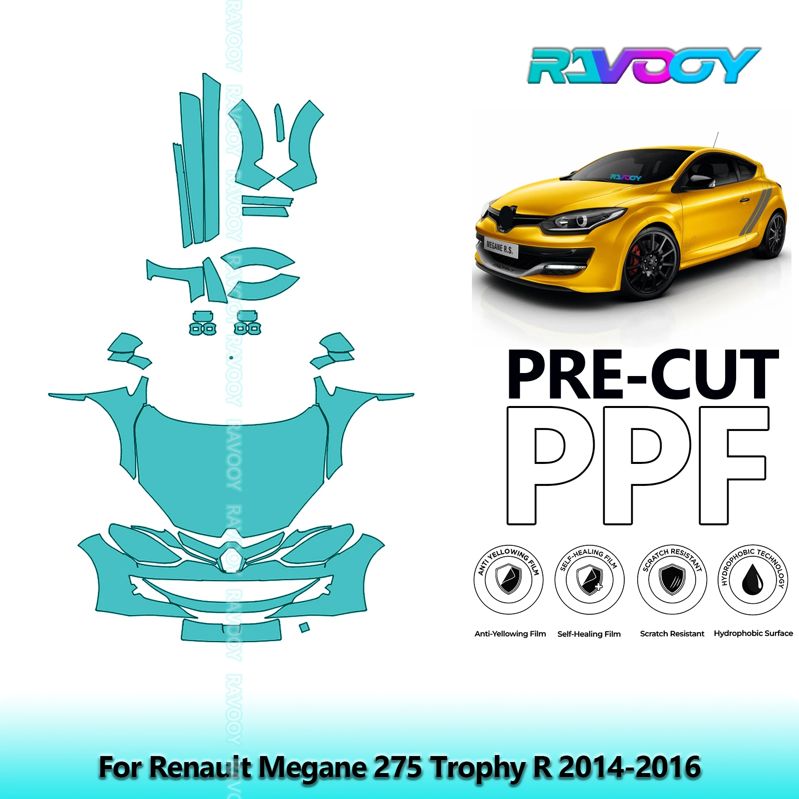 

Front Kit+Rockers Clear Bra Precut PPF Paint Protection Film For Renault Megane 275 Trophy R 2014-2016