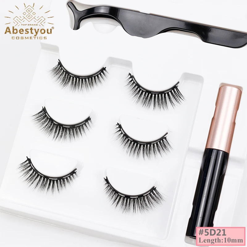 Abestyou High Quality Cat Eye Mink Natural 3d Short Magnetic Eyelashes And Eyeliner Kit dropshipping fornecedores para brasil