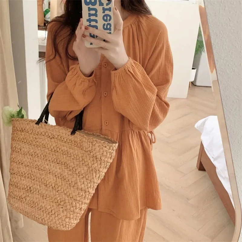 New Simple Forest Series Princess Loose Dormitory Sweet Refreshing Cute Comfort Pajamas Female Spring and Autumn Home Dress Ins