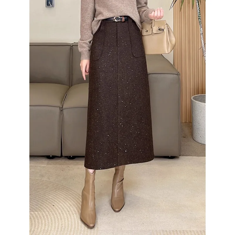 تنورة ميلارد الترتر للنساء غطاء الورك الشتوي بقصة ضيقة للتنقل، تنورة احترافية على شكل حرف A