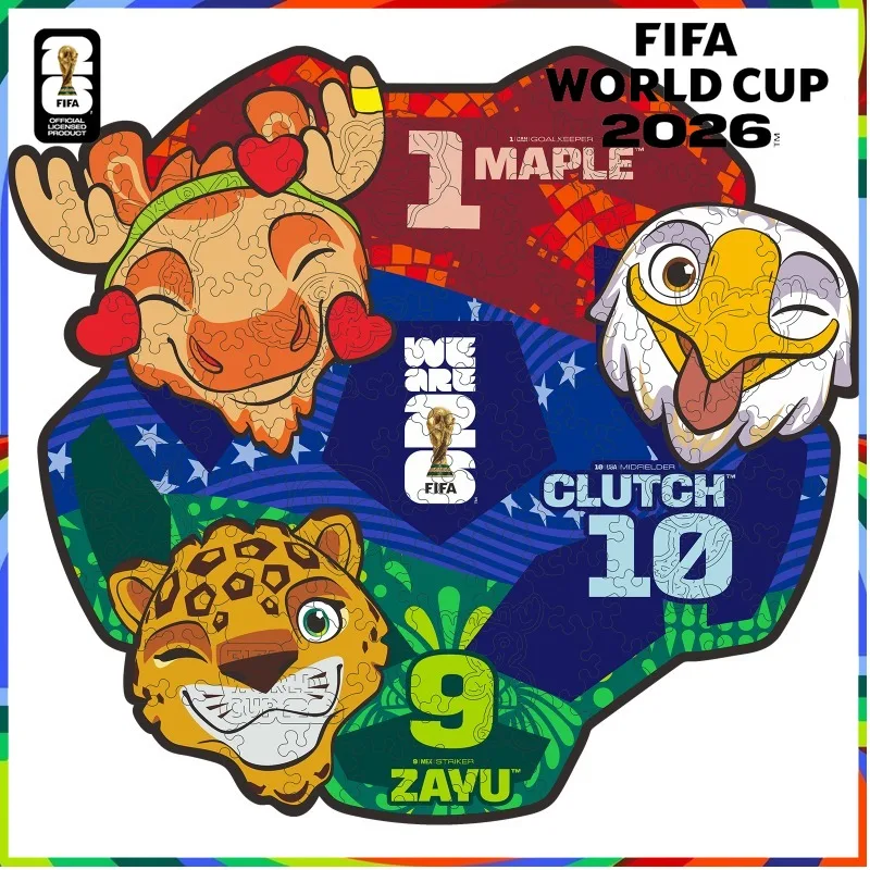 2026 FIFA Mascot Wooden Jigsaw Puzzle Mascot Theme Unique Wood Puzzle Entertainment Toy Sports Memorabilia Gift for Teen Fans