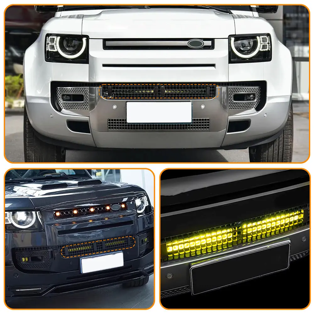 for Land Rover Defender 90 110 2020 + Car Styling Car Ventilation Grille Front Bumper Grille led lights
