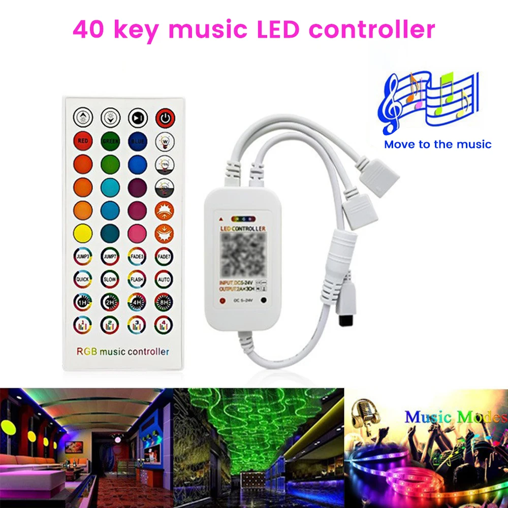 

Voice-Controlled LED Strip Light Controller with 40 keys IR Remote Control Bluetooth Music Controller for 5050 3528 RGB Tape