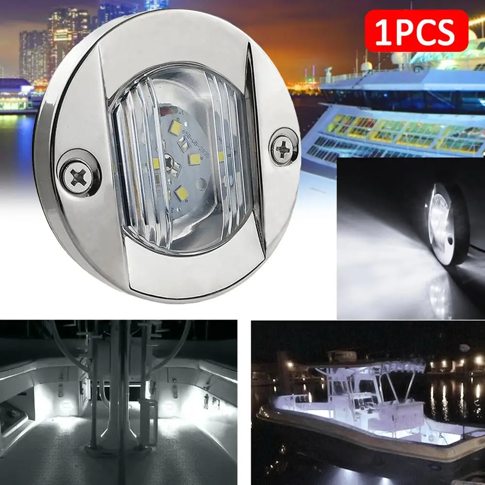 4pcs DC 12V Marine Boat Transom LED Stern Light Round Cold White LED Tail Lamp Yacht Accessory Blue/ White