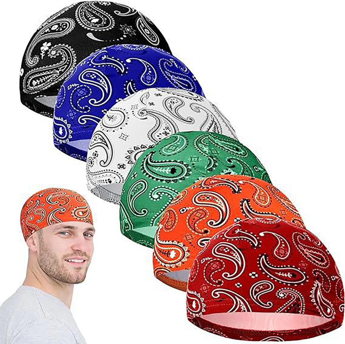 Paisley Print Head Cover Breathable Motorcycle Helmet Inner Cap Sweat-absorbing High-stretch Outdoor Sports Cycling Running Cap