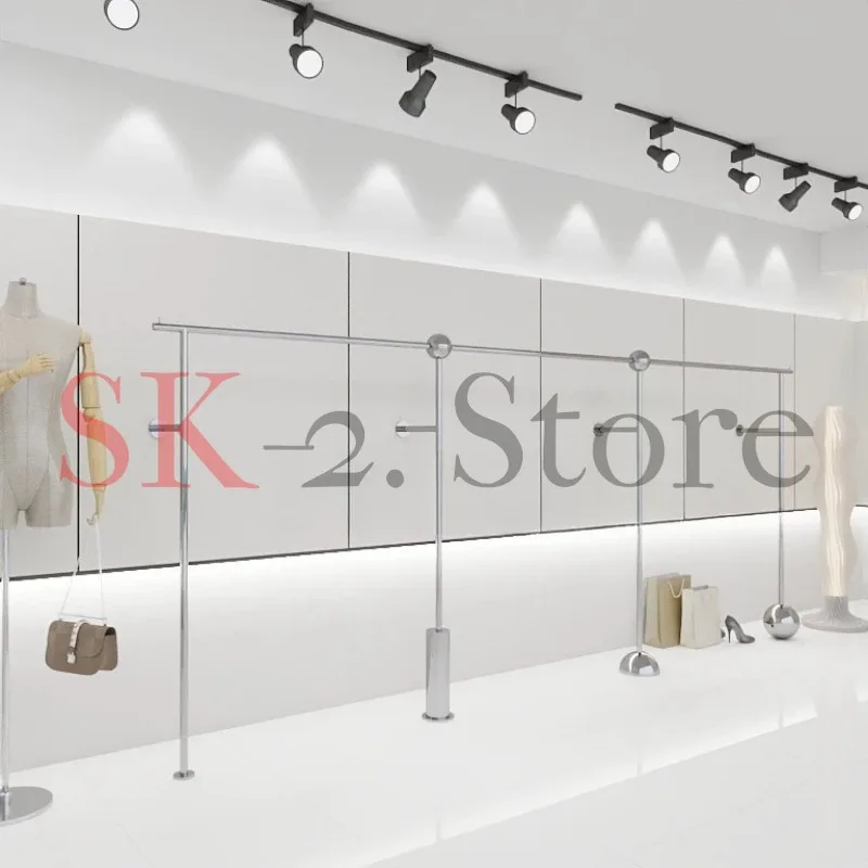 Clothing store stainless steel display rack men's and women's clothing hanger wall shelf