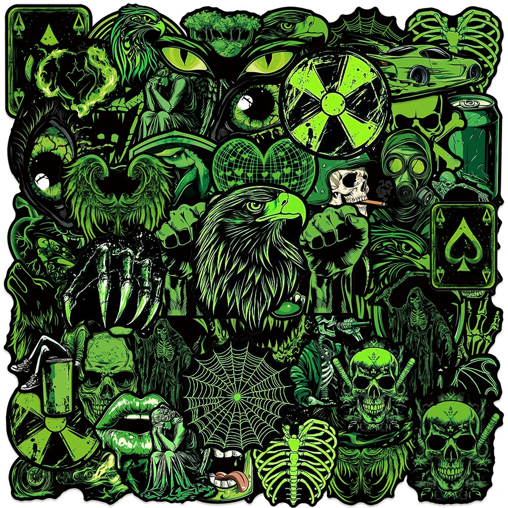 10/30/50pcs Green Gothic Skull Demon Cartoon Stickers Horror Decoration Decals DIY Suitcase Laptop Helmet Cool Graffiti Sticker