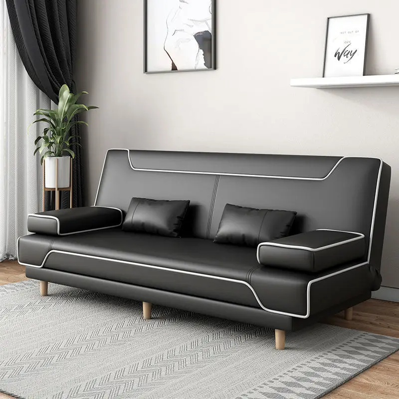 Office store simple folding modern double single dual-purpose small apartment solid wood leather sofa nap bed rental room