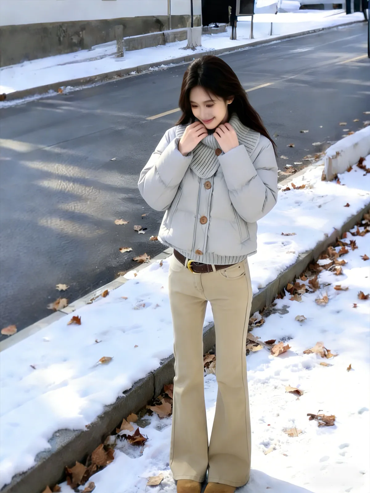 

Джинсы женские хаки с флисовой подкладкой, с высокой талией, облегающие, микро-клеш, осенне-зимние, новые, для высоких, эластичные, облегающие, в пол