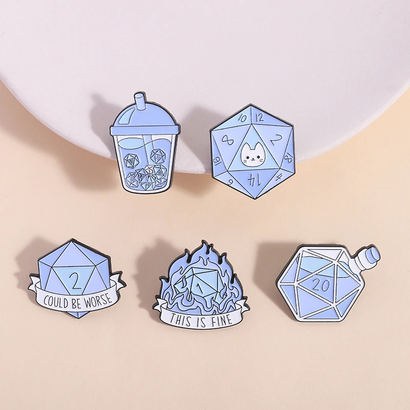 Funny D20 Dice Enamel Pin RPG Game Could Be Worse This Is Fine Flame Dice Brooches Lapel Badge Jewelry Gift For Fans Friends