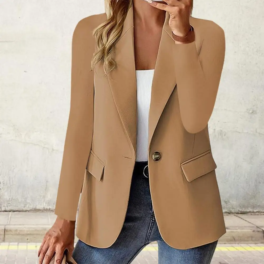 Abrigo de traje elegante para mujer, abrigo de traje de un solo botón, ropa de oficina, chaqueta de negocios de manga larga de Color sólido con para primavera