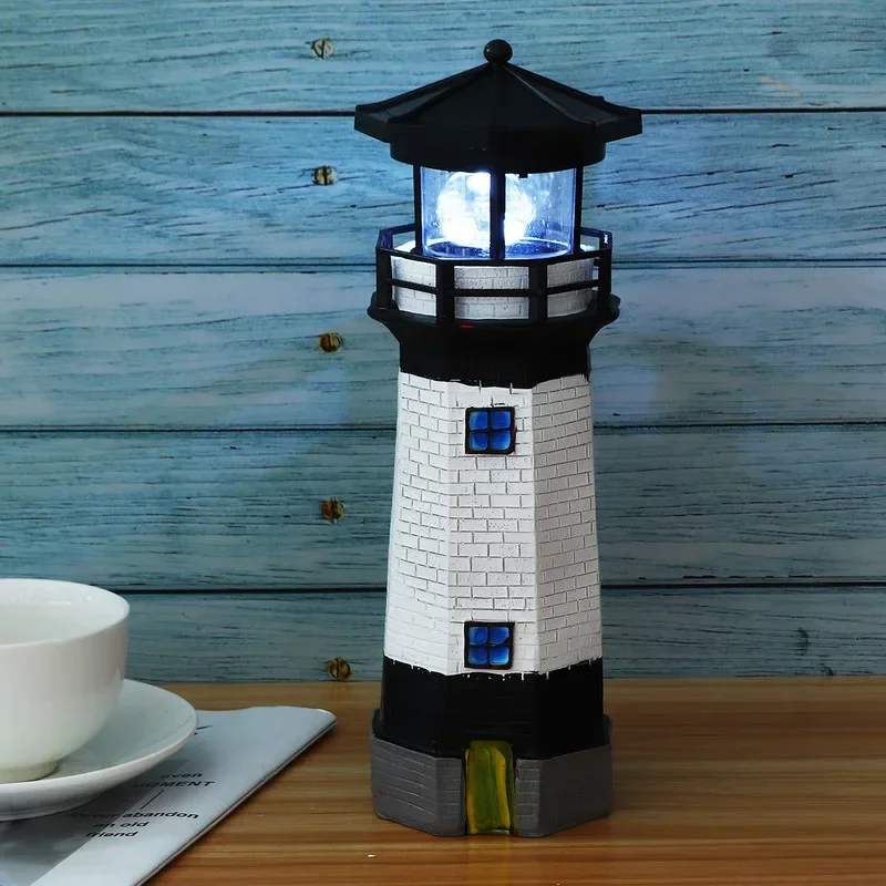 Cross-border new solar resin rotating lighthouse outdoor garden decoration landscape villa courtyard lawn warning tower