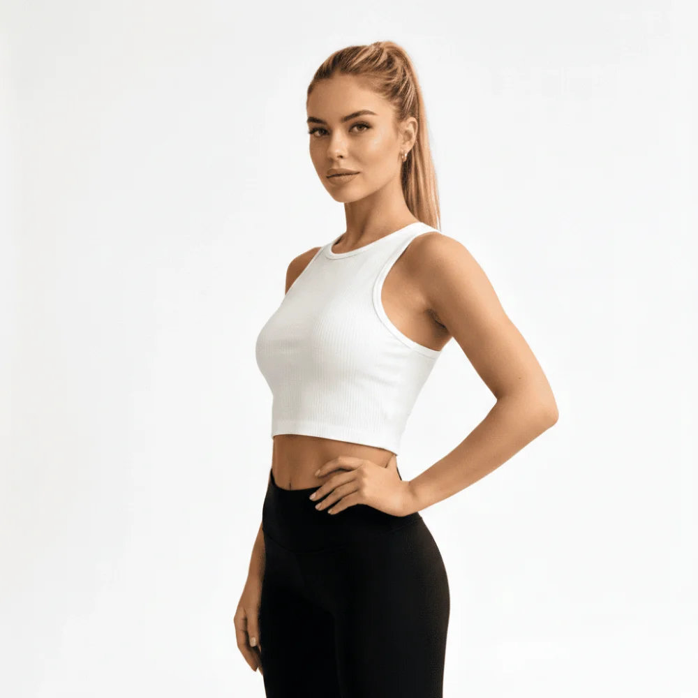 Solid Color Seamless Rib-Knit Vest High-Elastic Sleeveless Running Vest Quick-Drying Belly-Baring Yoga Vest for Women