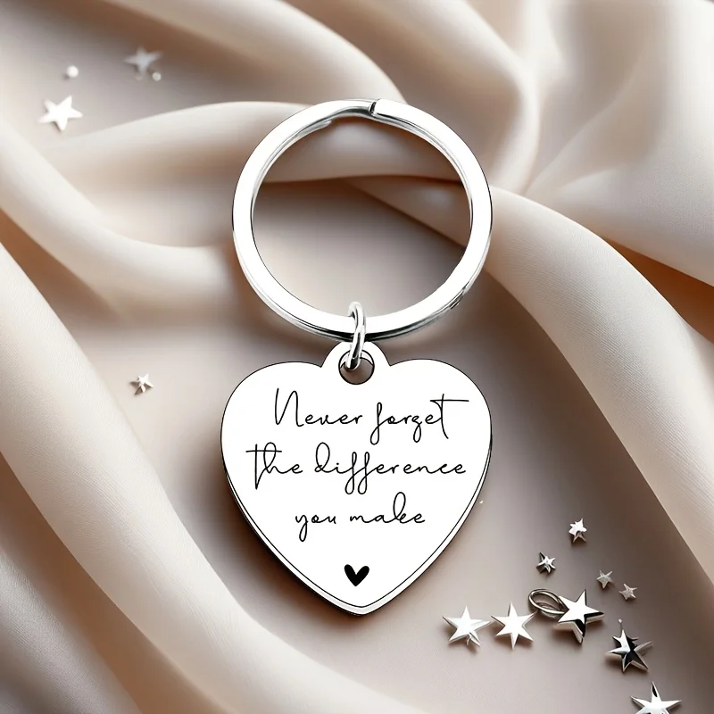 Heart Stainless Steel Keychain Thank You Gift Tags Set, Inspirational Quote Key Ring with Gift Bags for Appreciation Present