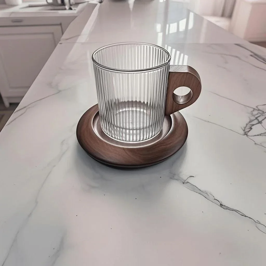 Wooden handle glass vertical glass household transparent glass dish drinking water drink simple Japanese milk tea