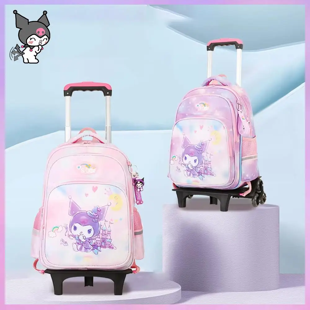 Kuromi Hello Kitty Trolley School Bag Anime Sanrios Backpack with Wheels Save Effort High Capacity Student School Supplies Gift