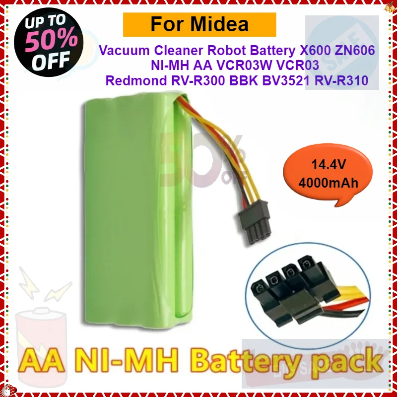

Аккумуляторные блоки NI-MH для робота-пылесоса Midea X600 ZN606, NI-MH AA VCR03W VCR03, Redmond RV-R300 BBK BV3521 RV-R310